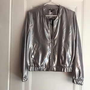 EXPRESS, Silver metallic bomber jacket, small, NWT